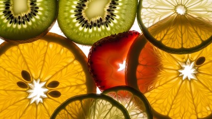 Fresh fruit slices arranged in a vibrant display, perfect for healthy eating and nutrition concepts