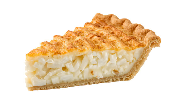 Filipino buko pie slice with coconut strips and milky filling under golden lattice crust dessert on the transparent background