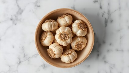 Still Life with Round Forms and Textured Surfaces in a Wooden Bowl, Light and Shadow.