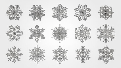 Snowflakes Intricate Vector Designs Collection on Light Gray Background