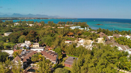 Obraz premium Beautiful beach of Mont Choisy in Mauritius, aerial view from drone