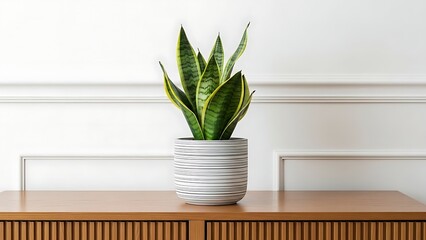 Snake plant on a wooden sideboard interior home decor