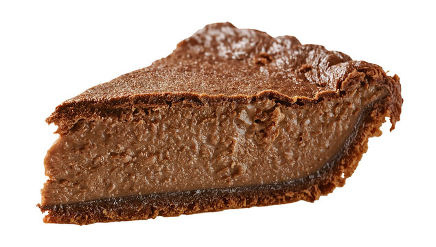 Slice of traditional mississippi mud pie with rich fudgy chocolate layers and flaky crust on the transparent background