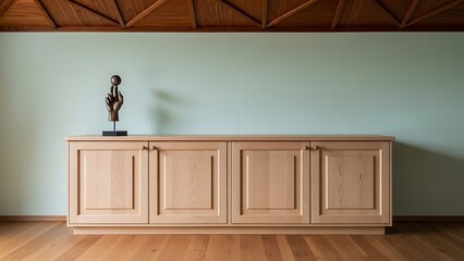 Light Wood Cabinet with Bronze Statue interior home decor