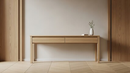 Light Wood Console Table with Vase and Books interior home decor