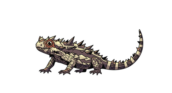 Detailed illustration of a desert thorny lizard with sharp scales and a long tail isolated on a clean white background image.