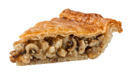Minnesota wild rice and mushroom savory pie slice isolated, flaky crust, vegetarian comfort food, hearty homemade meal, rustic american cuisine