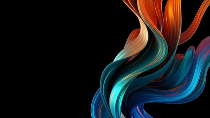 Vibrant abstract design with swirling orange blue and teal hues on a black background