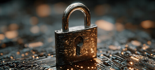The Padlock on Circuit Board Representing Cybersecurity Data Protection and Digital Privacy