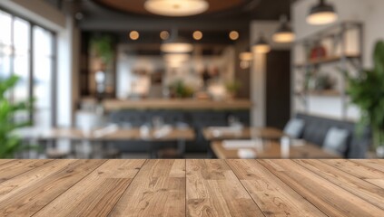 Wooden Surface and Blurry Interior, A Harmony of Textures and Light, Creates an Abstract Effect.