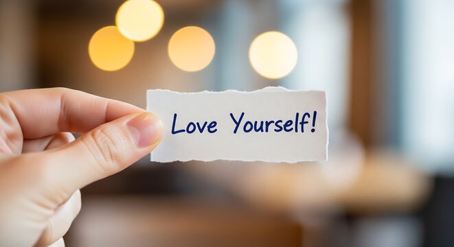 Inspirational message on a torn paper with a hand holding it up in a blurred background