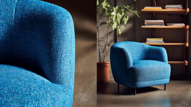 Medium shot of a stylish armchair covered in recycled polyester fabric highlighting texture and durability within a contemporary interior setting.