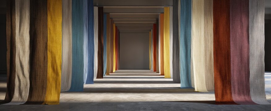 Colorful textile installation art in modern gallery space - Powered by Adobe