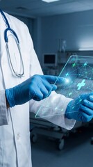 Doctor Using Futuristic Holographic Interface with Heartbeat Health Science Vertical Concept