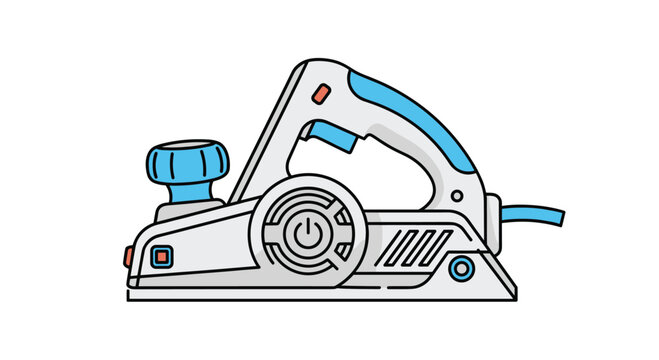Modern and colorful illustration of an electric hand planer, a powerful woodworking tool for smoothing and shaping wood.