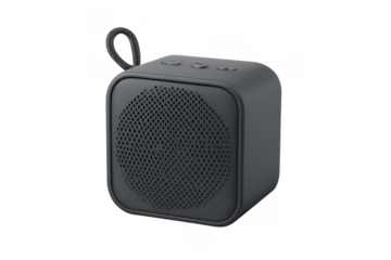 Black portable wireless bluetooth speaker playing music