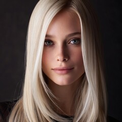 Portrait of a beautiful young woman with long, blonde hair and striking blue eyes