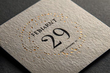 Minimalist calendar page showing February 29th, leap year concept with rare date highlight