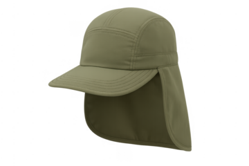 Khaki cap with neck flap protecting from sunlight