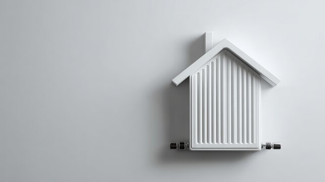 House shape over radiator, heating concept, isolated on white background