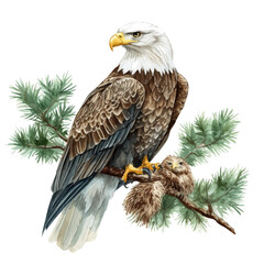 Obraz premium watercolor vector of Eagle Clutching Prey, isolated on a white background.