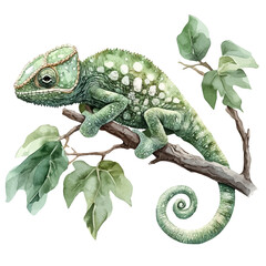 watercolor vector of Chameleon Crawling Slowly, isolated on a white background. © azendia