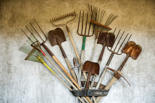 Cabo San Lucas, Mexico. Baja, California. wall display of garden tools