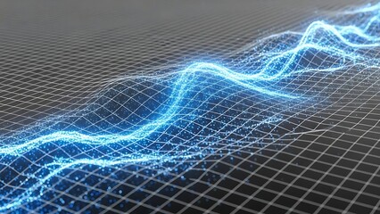 Abstract blue wave fractal digital background with flowing lines and energy patterns