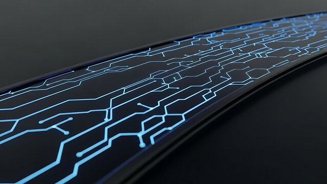 Electronic circuit board digital technology illustration with blue blueprint design and network connections - Powered by Adobe