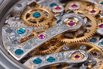 Close up of the intricate details of a watch mechanism, showcasing the beauty of precision engineering 