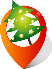 Christmas decorated tree at location sign