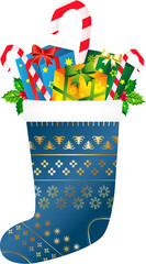 Patterned sock filled with Christmas gift surprises