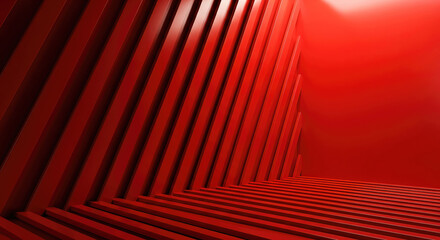 An abstract red geometric architectural structure created with dynamic lines and shadows. A modern and energetic three-dimensional depth design.