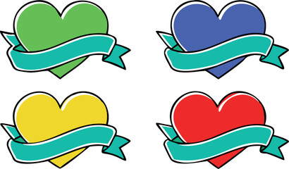 A romantic set of four deep red heart vector illustrations, featuring classic and elegant shapes for passion-themed designs and anniversary greetings.