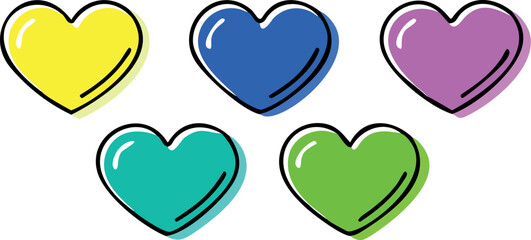 A playful yet elegant set of four rounded heart icons, featuring soft edges and a friendly aesthetic for apps and youth-oriented marketing.