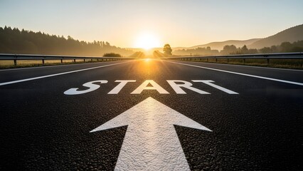Fototapeta premium New year 2026 or start straight concept. Word start written on the asphalt road.