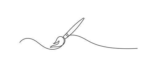 Obraz premium Continuous one line drawing Brush and painting. Paint brush continuous one line drawing vector illustration, Paint brushes continuous one line drawing. Isolated on white background vector illustration