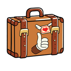 Brown Suitcase with Thumbs Up Hand and Heart Sticker