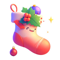 Cute 3d christmas stocking with holly and ornaments