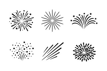 Obraz premium Black and white fireworks silhouettes set with various patterns and starbursts