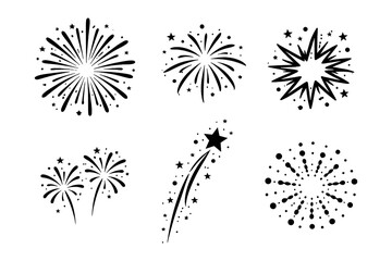 Obraz premium Black and white fireworks with stars: explosive celebration silhouettes
