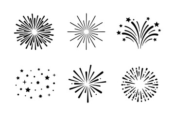 Obraz premium Collection of black fireworks and starbursts in simple silhouette style