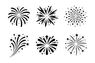 Obraz premium Festive fireworks collection: black silhouette set of bursts and explosions