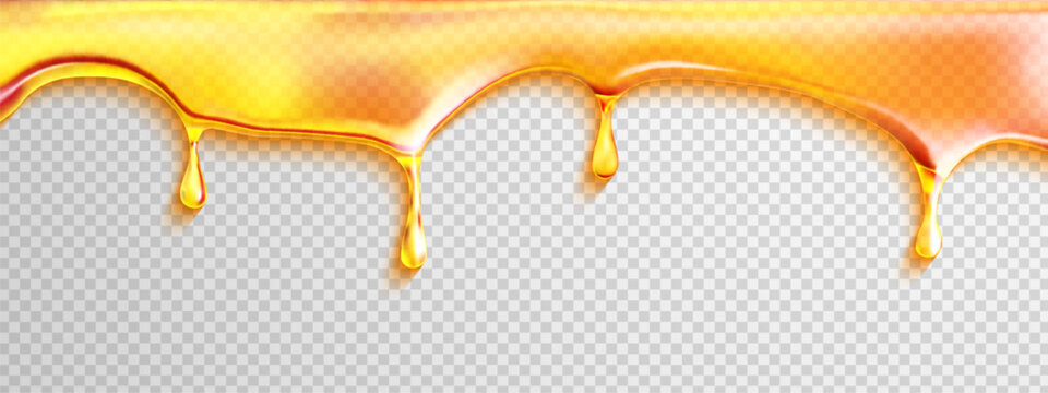 Melt oil gooey honey caramel with syrup, drip and flow background vector. Delicious cream or golden splash. Stream design for food or cosmetic product layout.