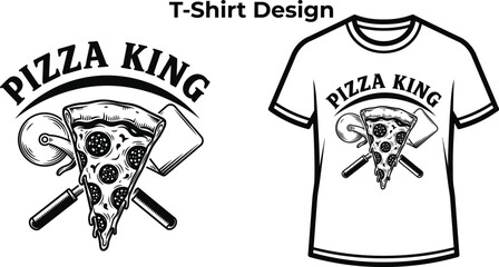 T-shirt design of Pizza king typography with slice and crown for fast food logo, tasty italian meal badge, delicious lunch emblem and isolated on transparent restaurant graphic illustration