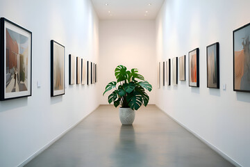 Modern art gallery with monstera plant