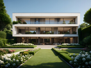 Modern villa with lush garden