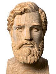 Carved wooden bust of a bearded man