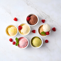 Assorted ice cream flavors in bowls