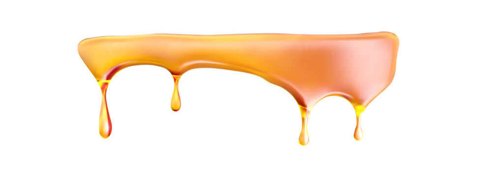 Gooey oil honey melt caramel flow, vector syrup and drip. Cosmetic fluid or golden comb texture. Droplet design for dessert or product layout.